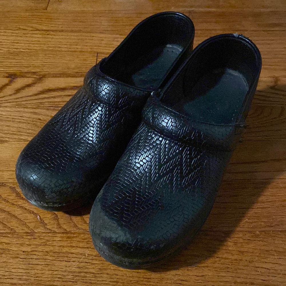 Dansko Black Leather Clogs 38
